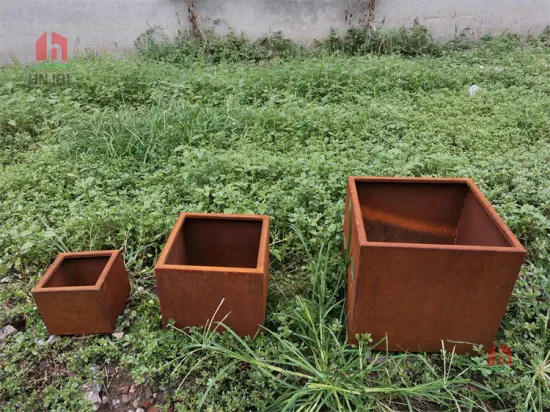 Jardinera rectangular larga de acero corten de diseño moderno personalizado